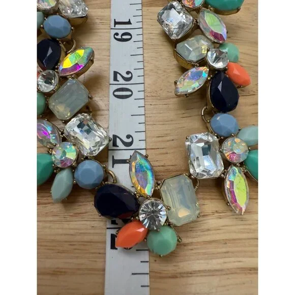 J. Crew Statement Necklace With Colorful Floral Crystal Design & Gold-Tone Chain - Picture 5 of 8